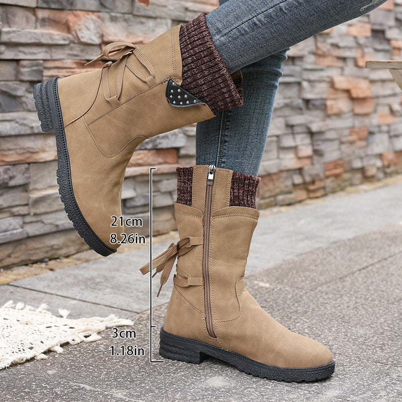 Bottes mi-mollet élégantes pour femmes avec revers tricoté confortable