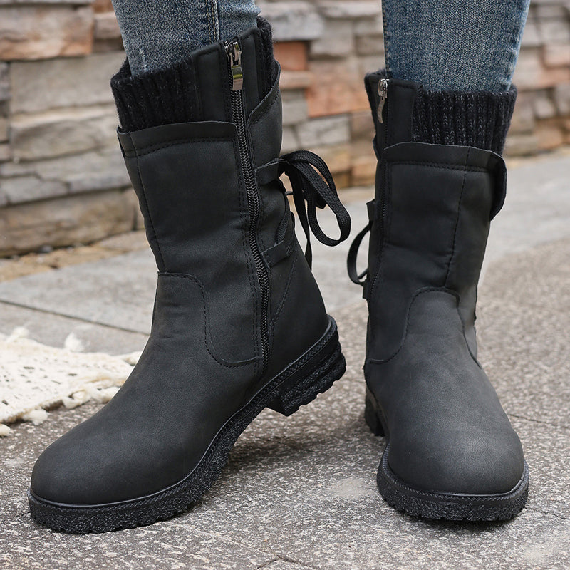 Bottes mi-mollet élégantes pour femmes avec revers tricoté confortable