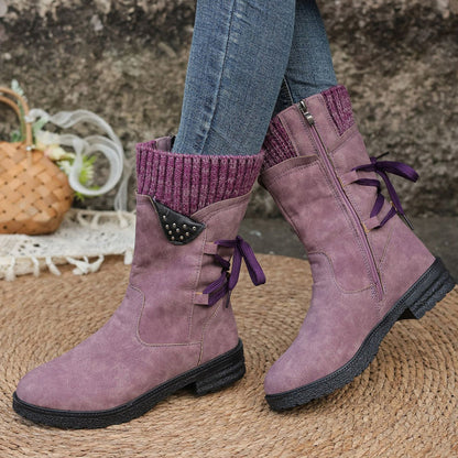 Bottes mi-mollet élégantes pour femmes avec revers tricoté confortable