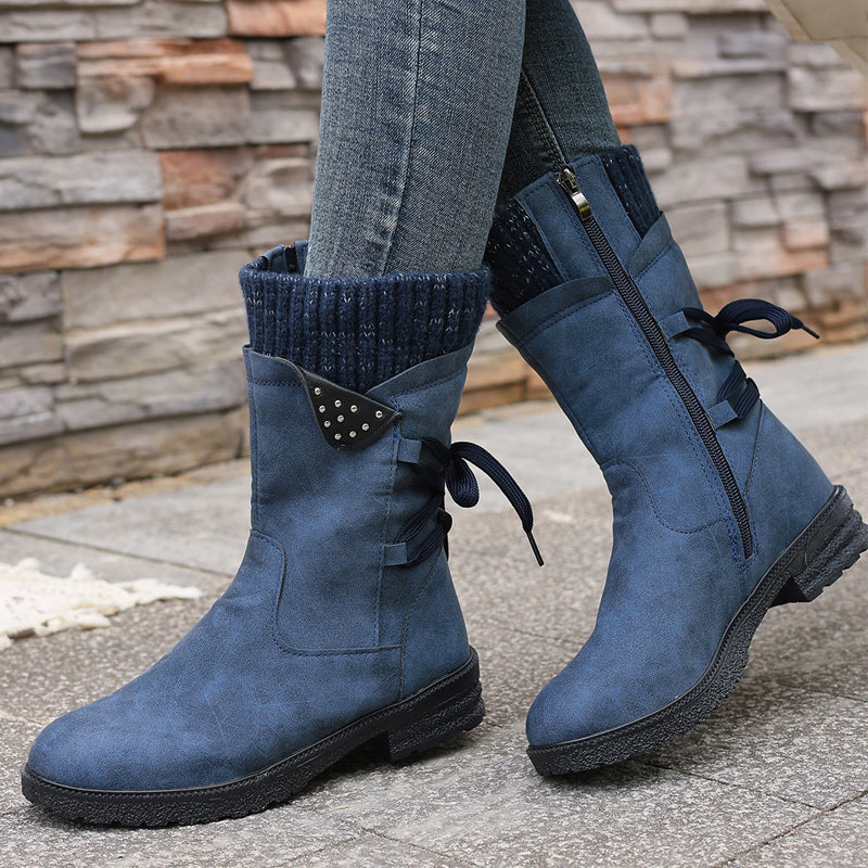 Bottes mi-mollet élégantes pour femmes avec revers tricoté confortable
