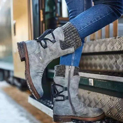 Bottes mi-mollet élégantes pour femmes avec revers tricoté confortable