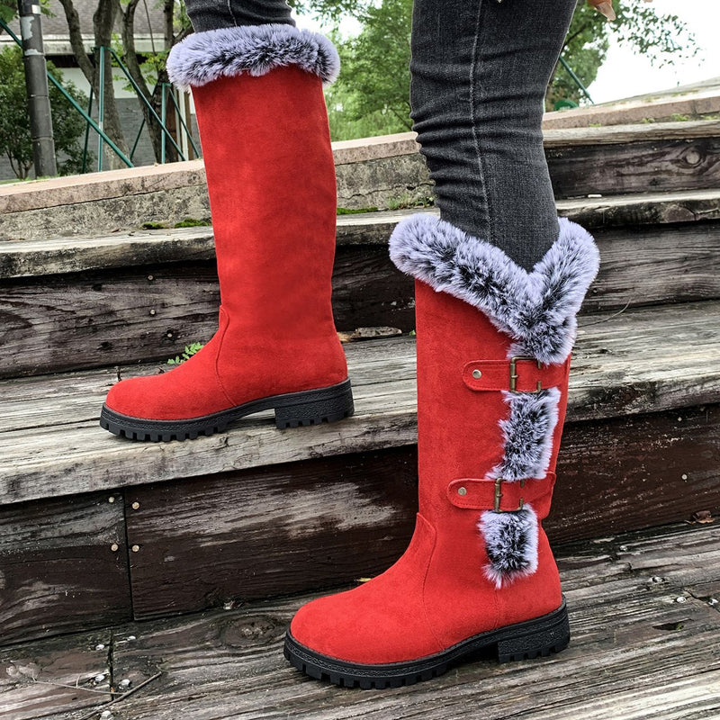 Bottes de neige mi-mollet épaisses en peluche pour femmes