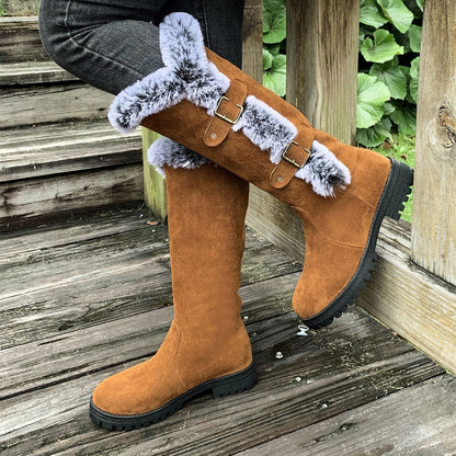 Bottes de neige mi-mollet épaisses en peluche pour femmes
