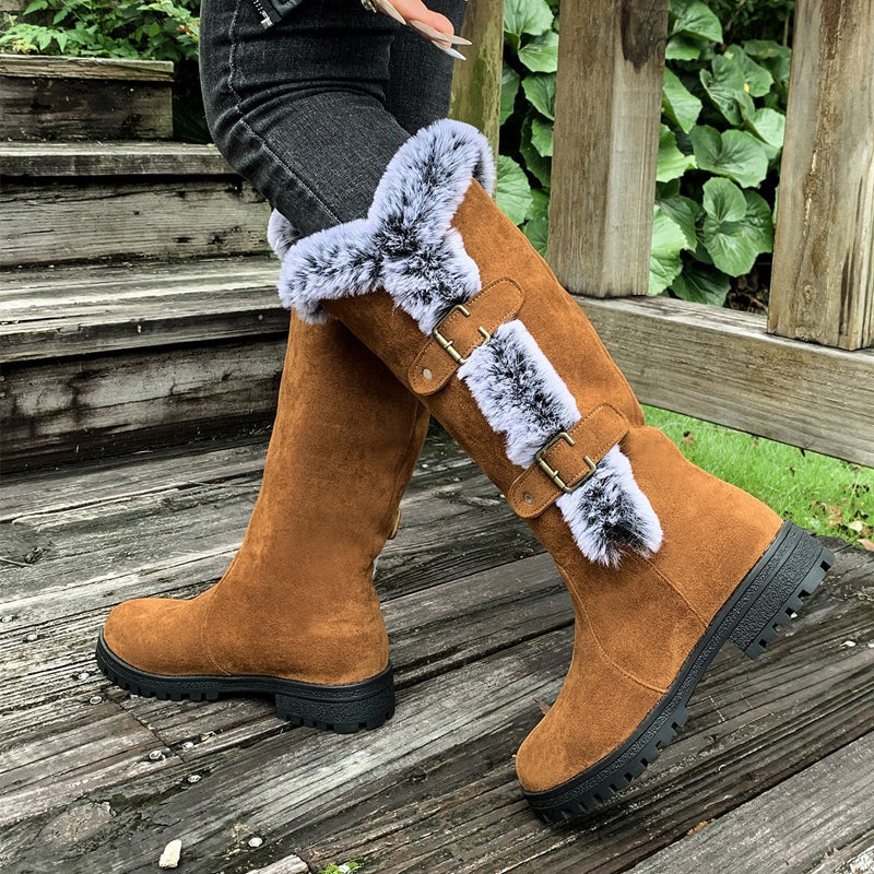Bottes de neige mi-mollet épaisses en peluche pour femmes