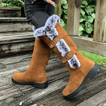 Bottes de neige mi-mollet épaisses en peluche pour femmes