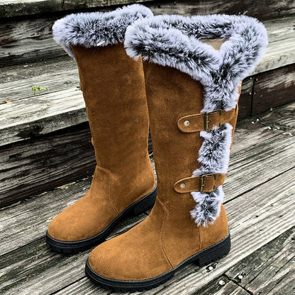 Bottes de neige mi-mollet épaisses en peluche pour femmes
