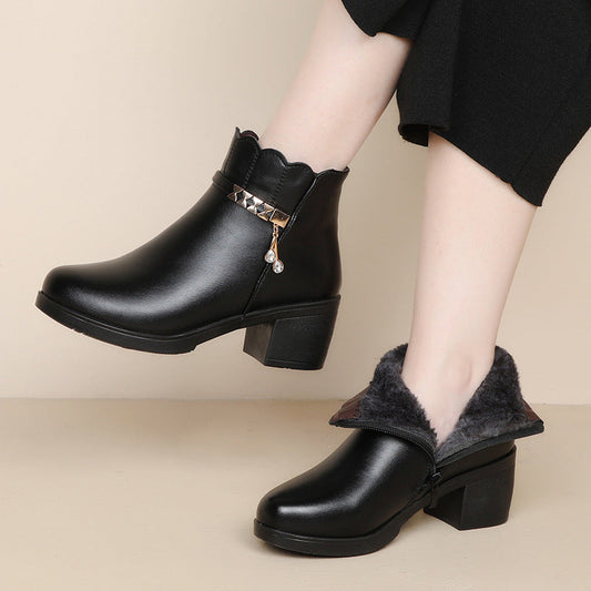 🔥Bottines hiver femme💖Ultra chaudes avec doublure en peluche, semelle antidérapante, noires intemporelles