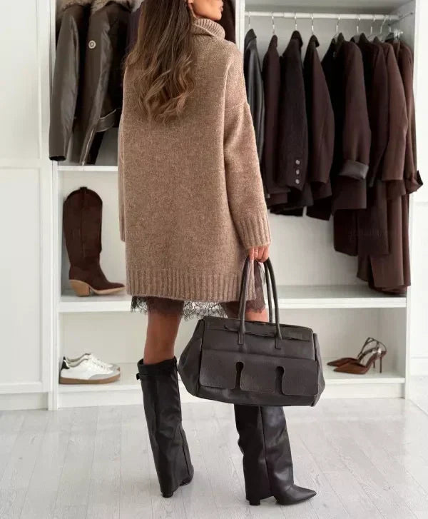 ❄️💃 Soldes d'hiver - 39 % de réduction 👗 Ensemble mini-robe et pull à col roulé pour femme