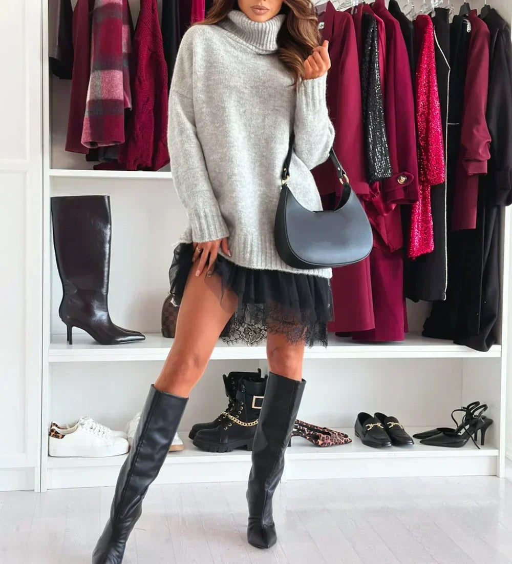 ❄️💃 Soldes d'hiver - 39 % de réduction 👗 Ensemble mini-robe et pull à col roulé pour femme