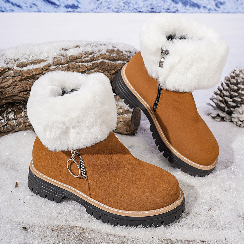 👢 50% DE RÉDUCTION! ❄️ BOTTES DE NEIGE À COL FOURRURE - Semelle Antidérapante & Doublure Chaude, Style Tendance avec Fermeture Éclair, Confort Parfait pour l'Hiver 🖤🛍️