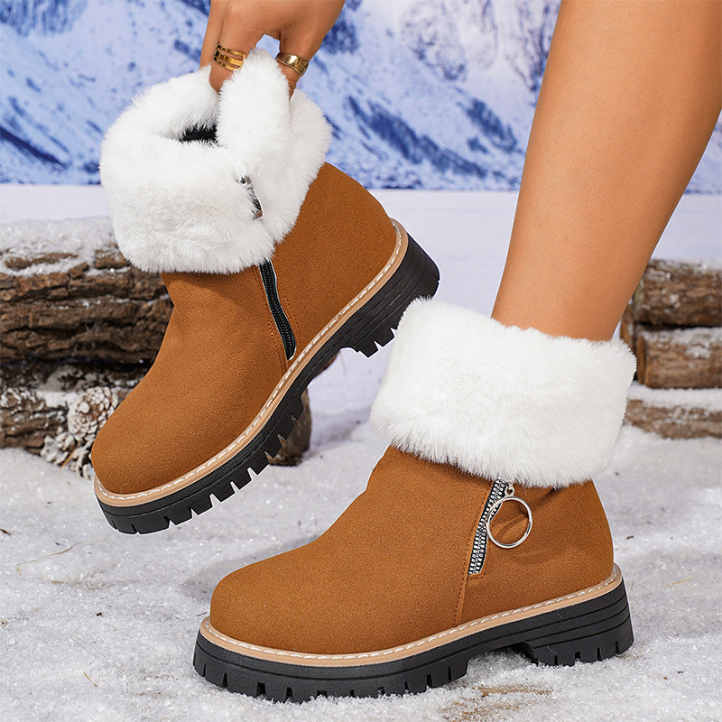 👢 50% DE RÉDUCTION! ❄️ BOTTES DE NEIGE À COL FOURRURE - Semelle Antidérapante & Doublure Chaude, Style Tendance avec Fermeture Éclair, Confort Parfait pour l'Hiver 🖤🛍️