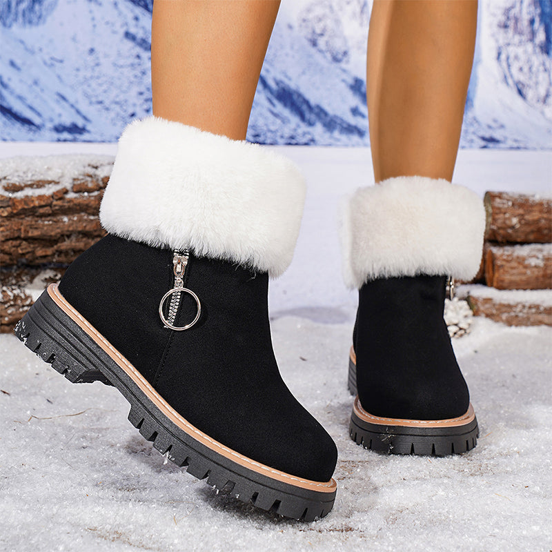👢 50% DE RÉDUCTION! ❄️ BOTTES DE NEIGE À COL FOURRURE - Semelle Antidérapante & Doublure Chaude, Style Tendance avec Fermeture Éclair, Confort Parfait pour l'Hiver 🖤🛍️
