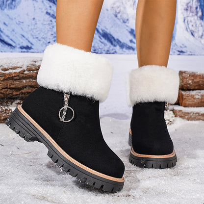 👢 50% DE RÉDUCTION! ❄️ BOTTES DE NEIGE À COL FOURRURE - Semelle Antidérapante & Doublure Chaude, Style Tendance avec Fermeture Éclair, Confort Parfait pour l'Hiver 🖤🛍️