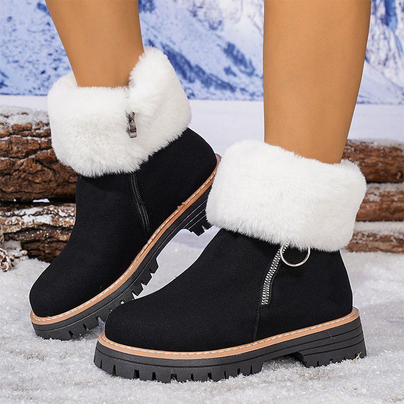 👢 50% DE RÉDUCTION! ❄️ BOTTES DE NEIGE À COL FOURRURE - Semelle Antidérapante & Doublure Chaude, Style Tendance avec Fermeture Éclair, Confort Parfait pour l'Hiver 🖤🛍️