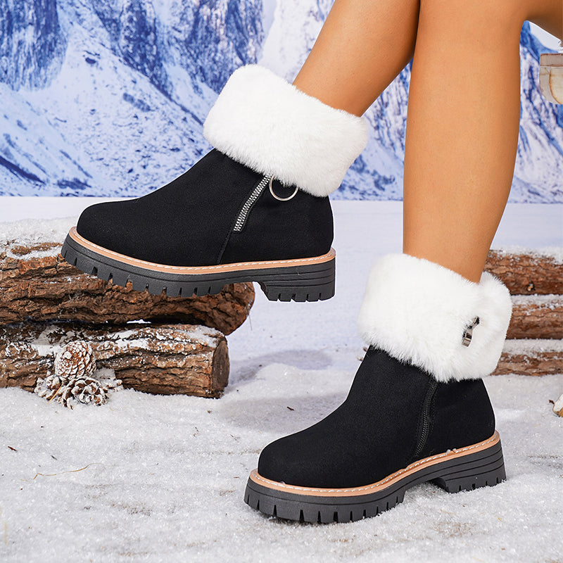 👢 50% DE RÉDUCTION! ❄️ BOTTES DE NEIGE À COL FOURRURE - Semelle Antidérapante & Doublure Chaude, Style Tendance avec Fermeture Éclair, Confort Parfait pour l'Hiver 🖤🛍️