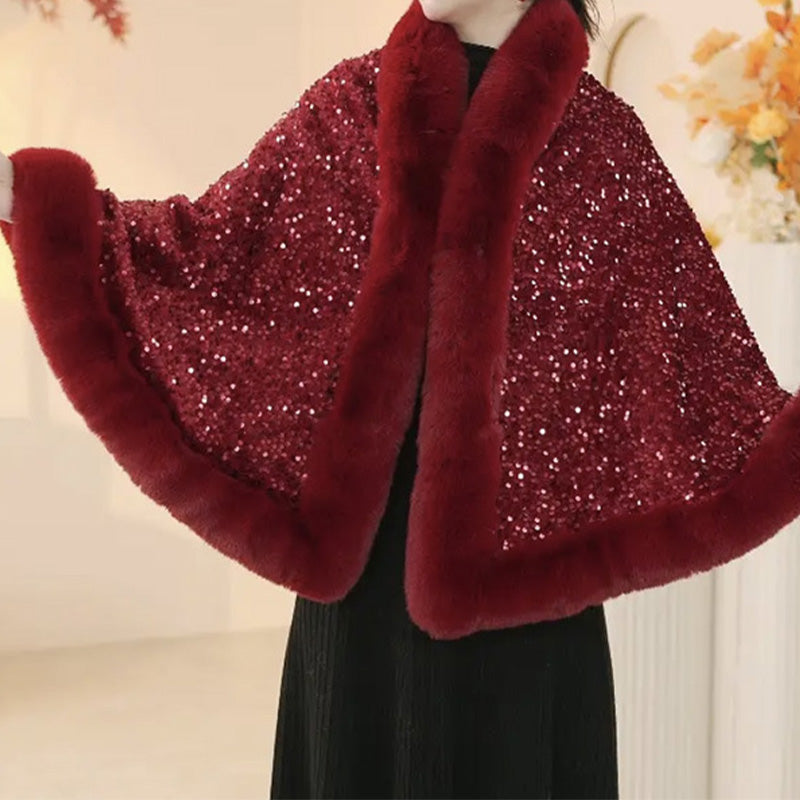 🔥Nouveautés - Châle élégant à paillettes en fausse fourrure pour femme