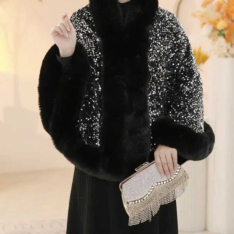🔥Nouveautés - Châle élégant à paillettes en fausse fourrure pour femme