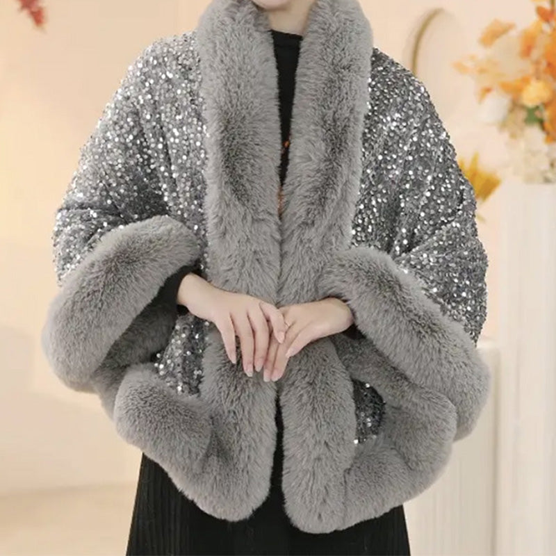 🔥Nouveautés - Châle élégant à paillettes en fausse fourrure pour femme