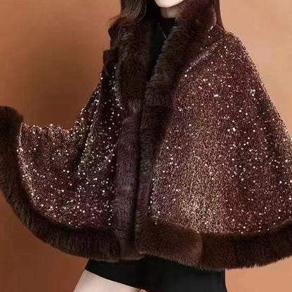 🔥Nouveautés - Châle élégant à paillettes en fausse fourrure pour femme