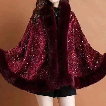 🔥Nouveautés - Châle élégant à paillettes en fausse fourrure pour femme