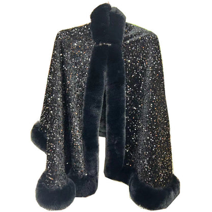 🔥Nouveautés - Châle élégant à paillettes en fausse fourrure pour femme