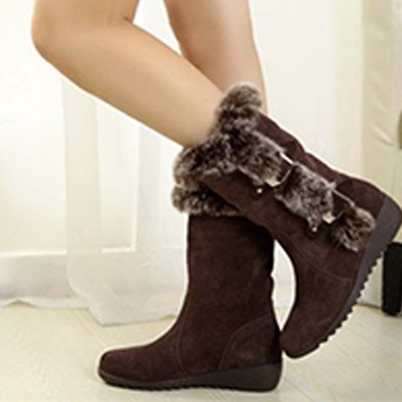 Bottes de neige mi-mollet pour femmes avec bordure en peluche
