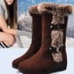 Bottes de neige mi-mollet pour femmes avec bordure en peluche
