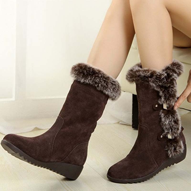 Bottes de neige mi-mollet pour femmes avec bordure en peluche