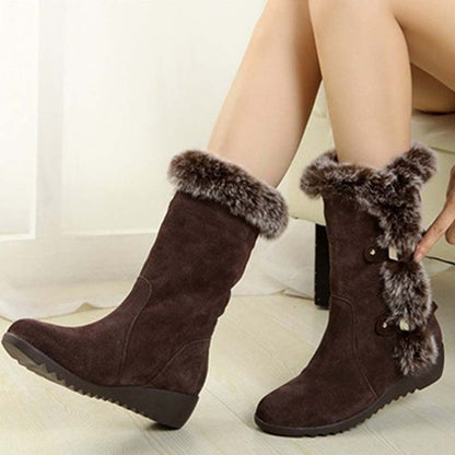 Bottes de neige mi-mollet pour femmes avec bordure en peluche