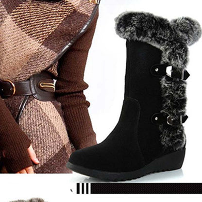 Bottes de neige mi-mollet pour femmes avec bordure en peluche