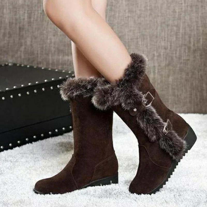 Bottes de neige mi-mollet pour femmes avec bordure en peluche