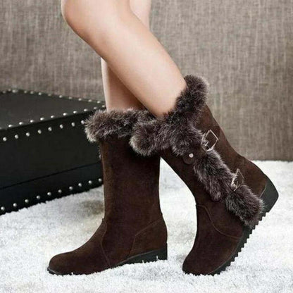 Bottes de neige mi-mollet pour femmes avec bordure en peluche