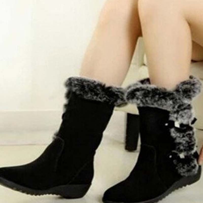 Bottes de neige mi-mollet pour femmes avec bordure en peluche