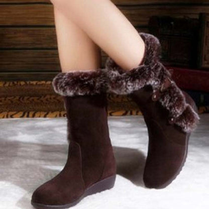 Bottes de neige mi-mollet pour femmes avec bordure en peluche