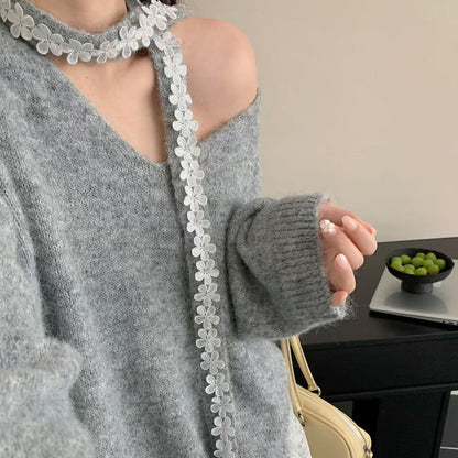 ✨ Ensemble 2 pièces composé d'un pull en maille à bordures en dentelle et d'une jupe pour femme — Une élégance naturelle pour l'automne et l'hiver ❄️👗