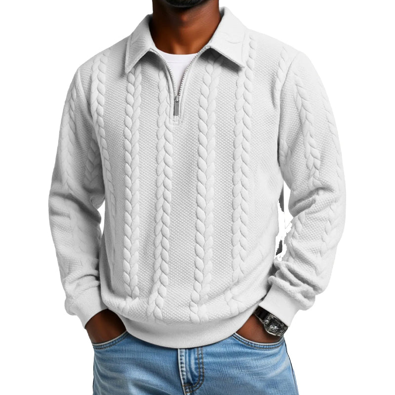🔥Offres spéciales-Pull-over décontracté à demi-zip et à torsades pour homme