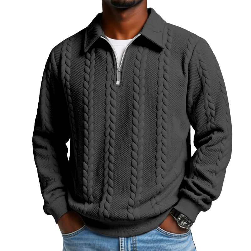 🔥Offres spéciales-Pull-over décontracté à demi-zip et à torsades pour homme