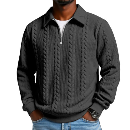 🔥Offres spéciales-Pull-over décontracté à demi-zip et à torsades pour homme