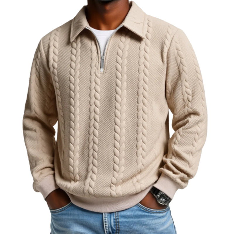 🔥Offres spéciales-Pull-over décontracté à demi-zip et à torsades pour homme