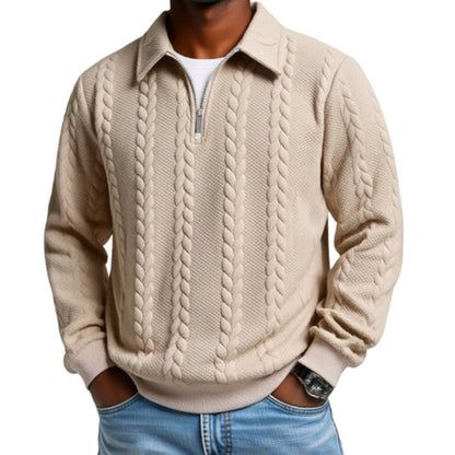 🔥Offres spéciales-Pull-over décontracté à demi-zip et à torsades pour homme