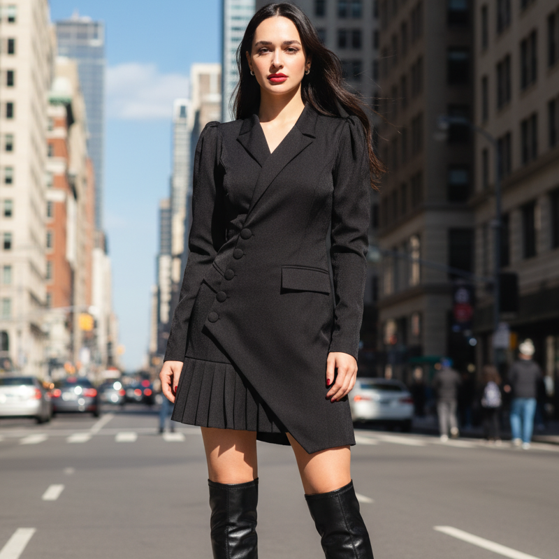 🔥VENTE LIMITÉE 50 % DE RÉDUCTION🔥Mini-robe blazer plissée à boutons sur le devant