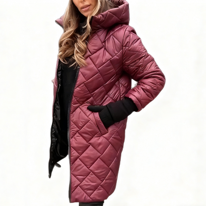 Manteau matelassé long à capuche pour femme