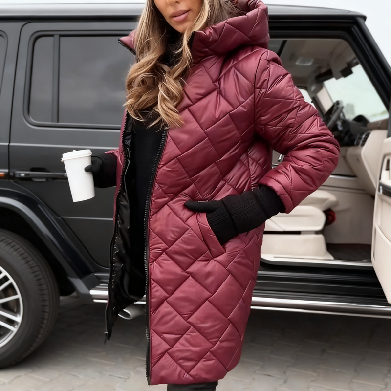 Manteau matelassé long à capuche pour femme