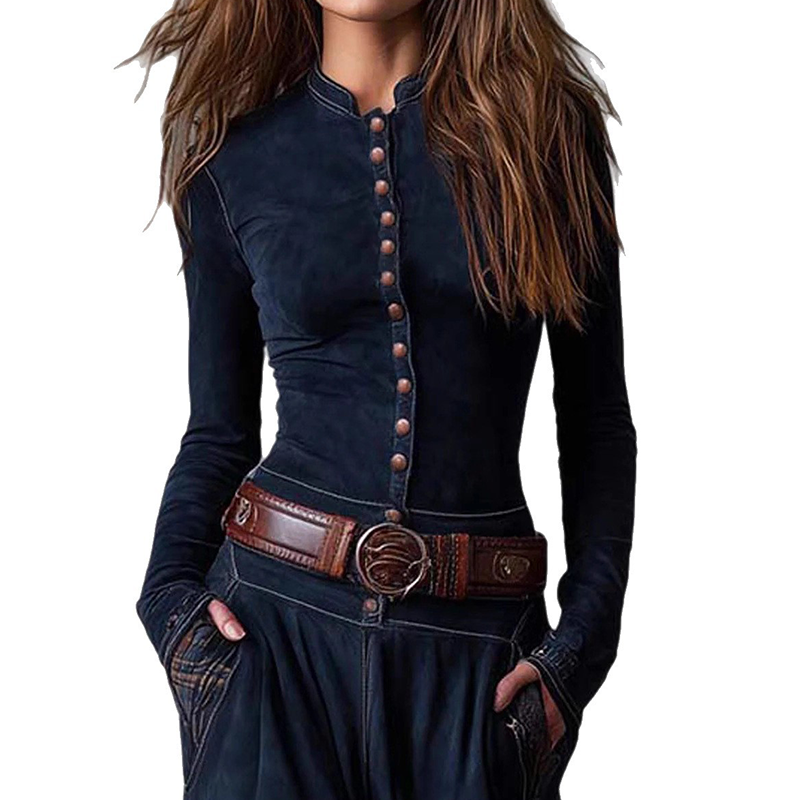 Robe vintage à col montant et boutons