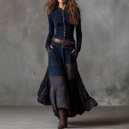 Robe vintage à col montant et boutons