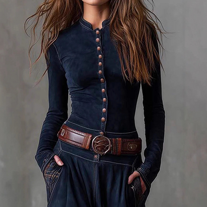 Robe vintage à col montant et boutons