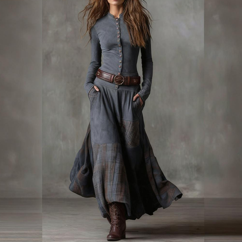 Robe vintage à col montant et boutons