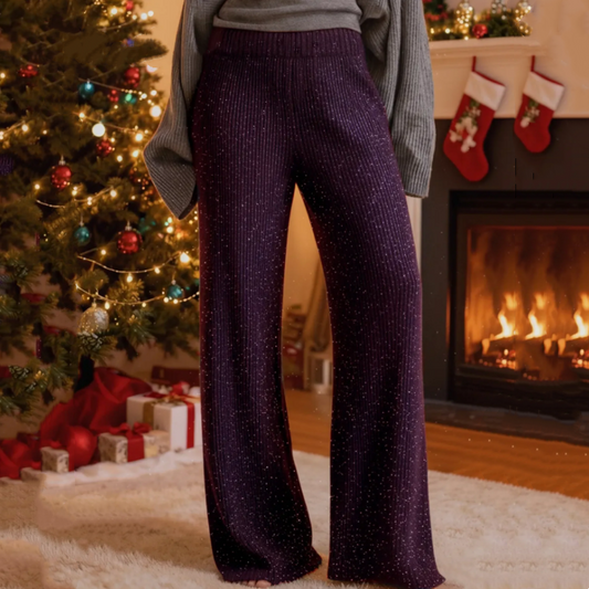 Pantalon scintillant à jambes larges pour femme avec taille élastique