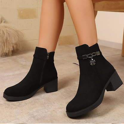 Bottines à talons épais en simili daim pour femmes