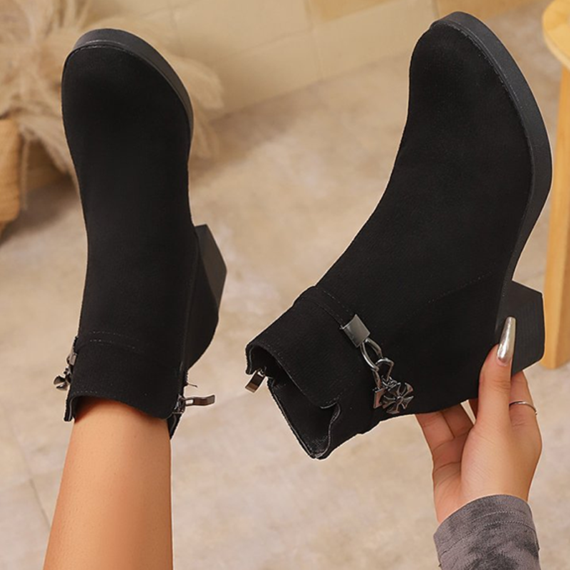 Bottines à talons épais en simili daim pour femmes